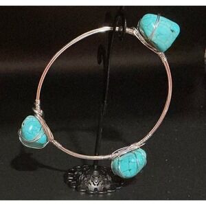jules b Wire Wrapped Turquoise Nugget Bracelet Silver Bohemian Jewelry